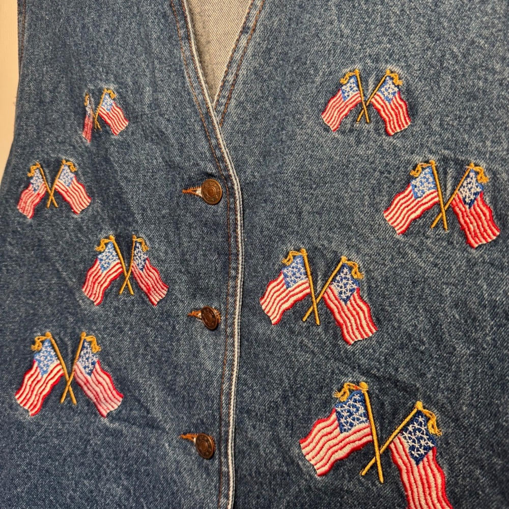 VTG Casey Coleman Denim Vest American Flag Embroidered‎ Americana Patriotic USA - Picture 3 of 8